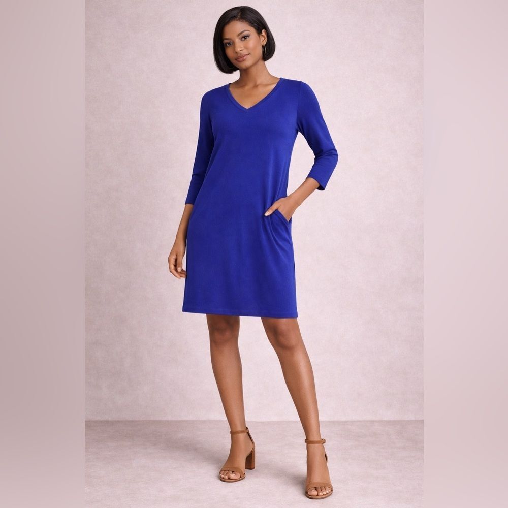 Eileen Fisher Cobalt V-Neck Shift Dress